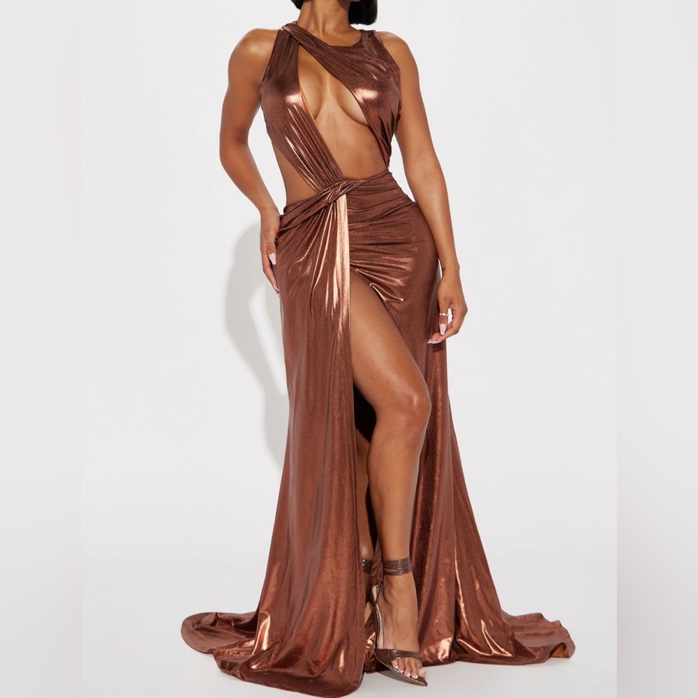 Fashion Nova Metallic Bronze Dress